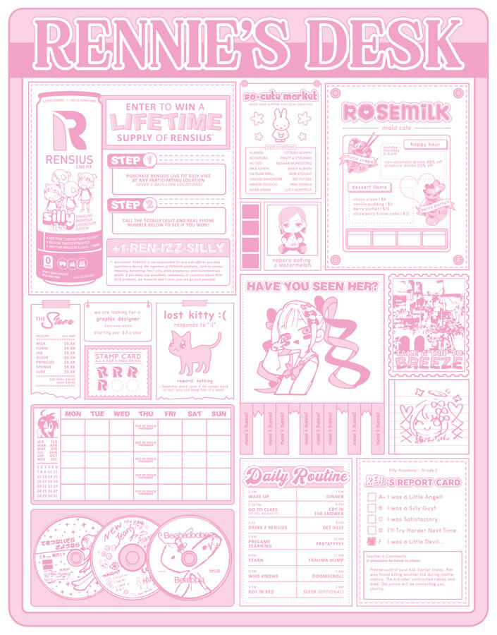 Tapestry Project - A physical tapestry design for my desk. Compiles and parodies my favorite media, brands, and interests. Meant to look like a corkboard or public bulletin.